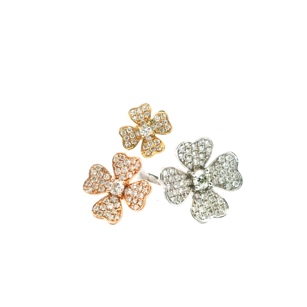 Estate14K Three Tone Gold 0.95CTW Diamond Flower Ring