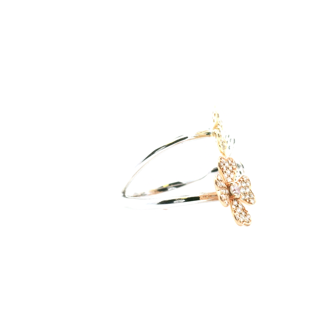 Estate14K Three Tone Gold 0.95CTW Diamond Flower Ring