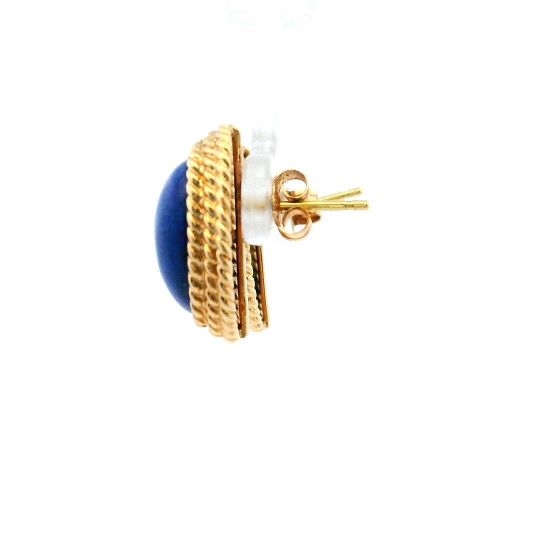 Estate 1960s 14K Yellow Gold Oval Cabochon Lapis Lazuli Stud Earrings