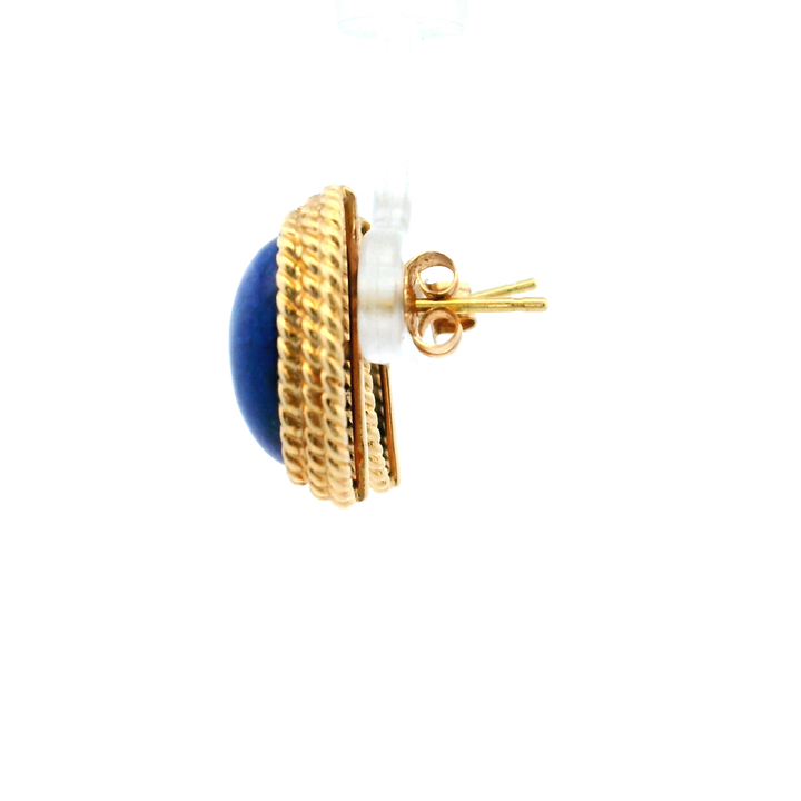 Estate 1960s 14K Yellow Gold Oval Cabochon Lapis Lazuli Stud Earrings