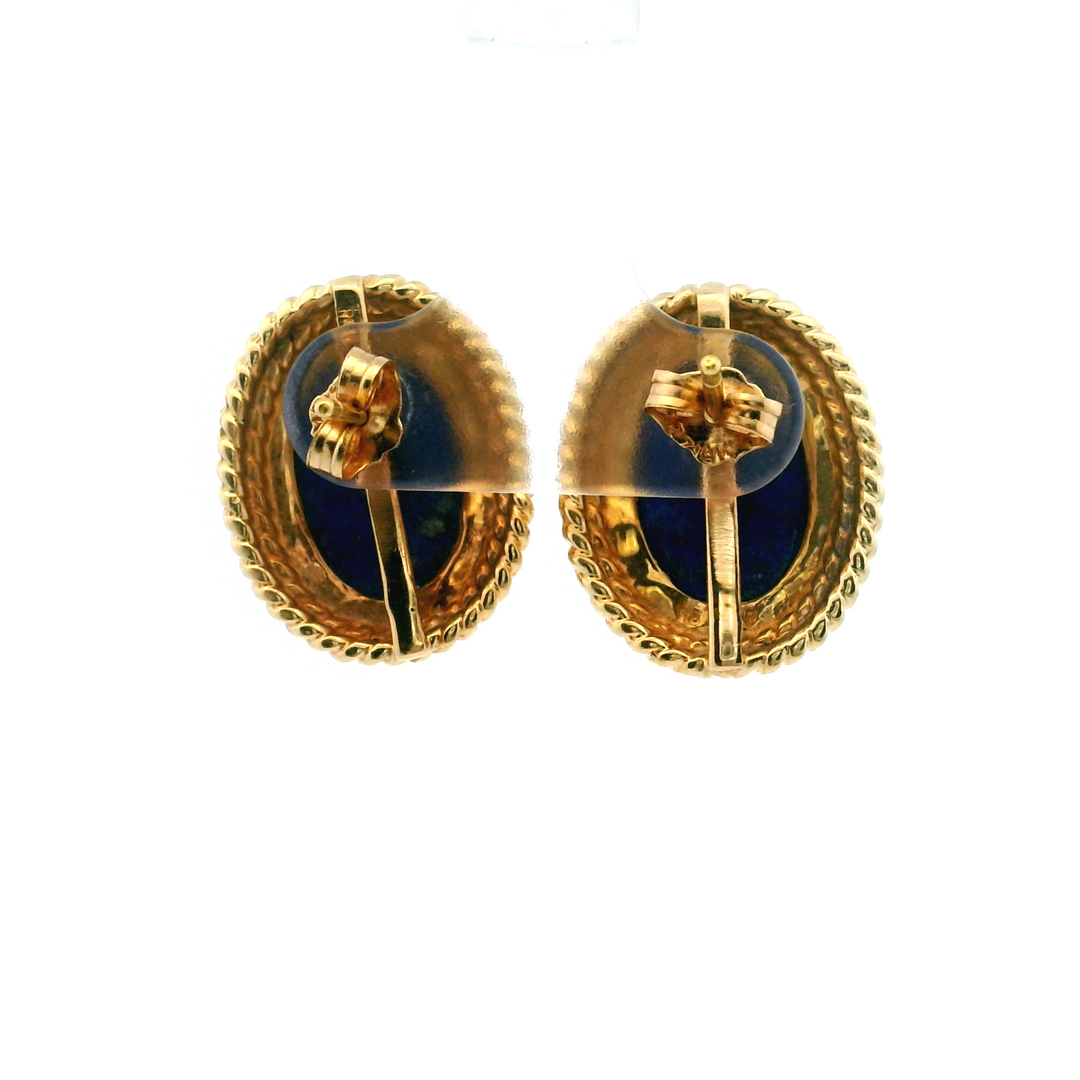 Estate 1960s 14K Yellow Gold Oval Cabochon Lapis Lazuli Stud Earrings