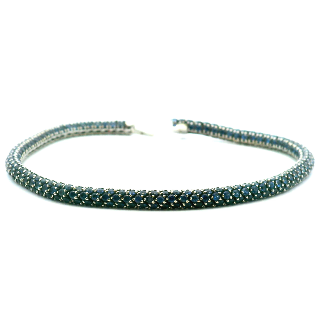 Contemporary Estate 18K White Gold Sapphire Snake Bracelet