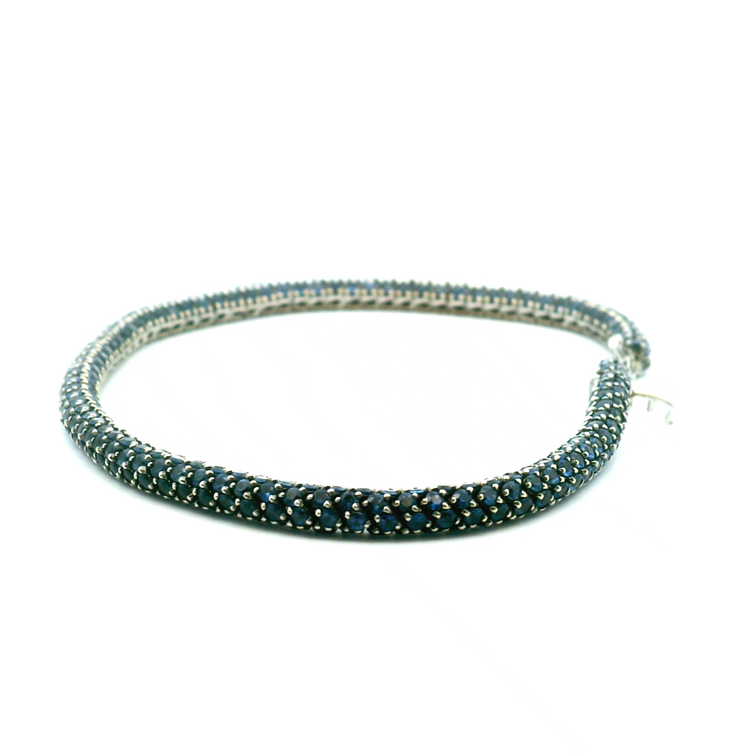 Estate 18K White Gold 9.17CTW Blue Sapphire Snake Bracelet