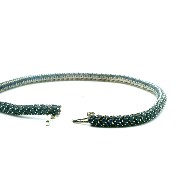 Estate 18K White Gold 9.17CTW Blue Sapphire Snake Bracelet