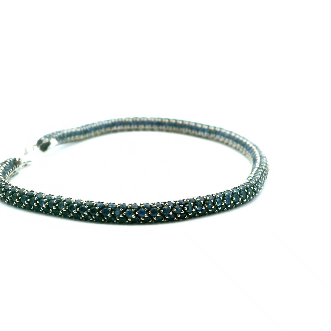 Contemporary Estate 18K White Gold Sapphire Snake Bracelet