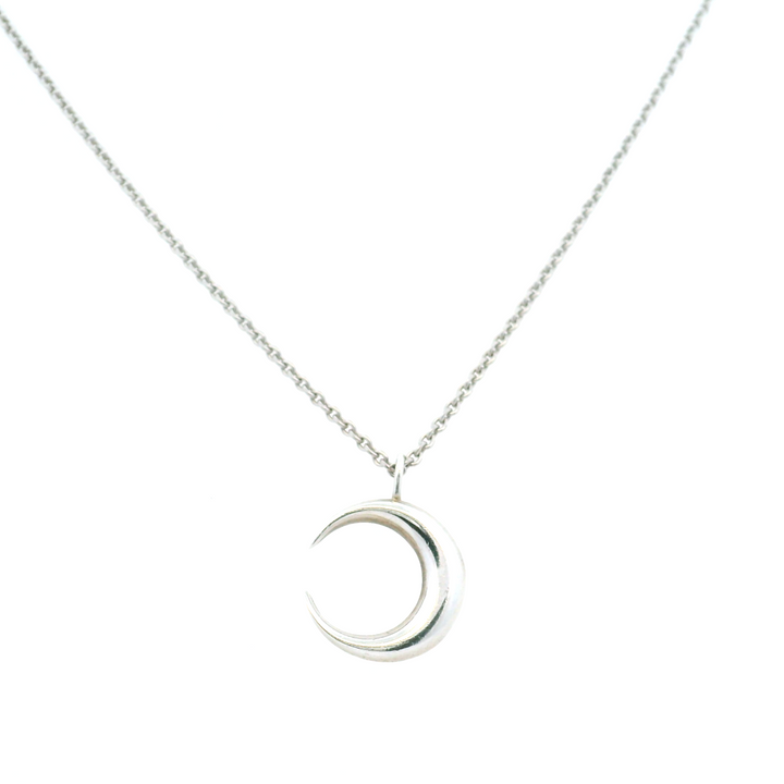 Estate Sterling Silver Crescent Moon Pendant Necklace