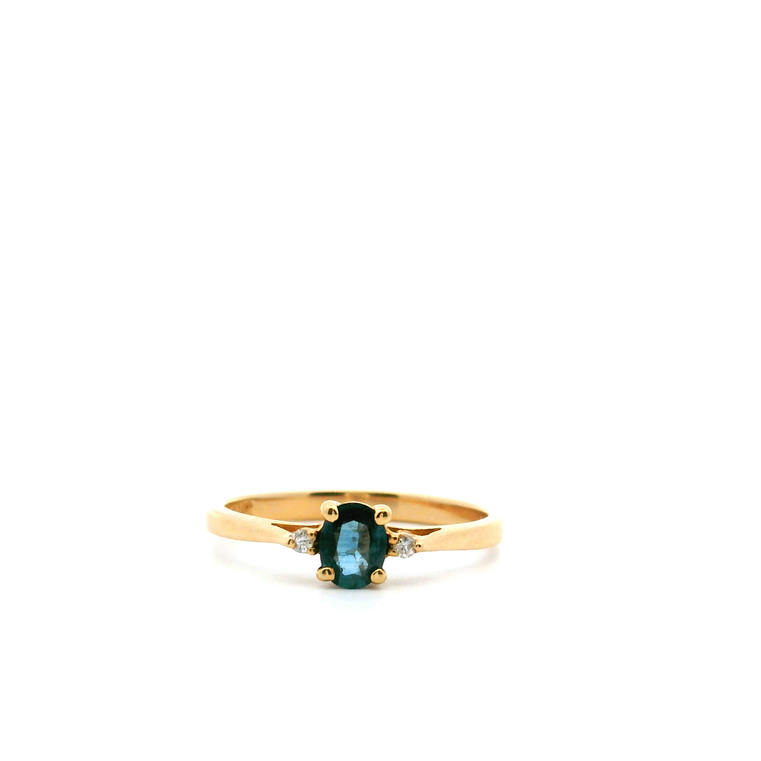 Estate 14K Yellow Gold Oval Blue Sapphire & Diamond Three-Stone Ring