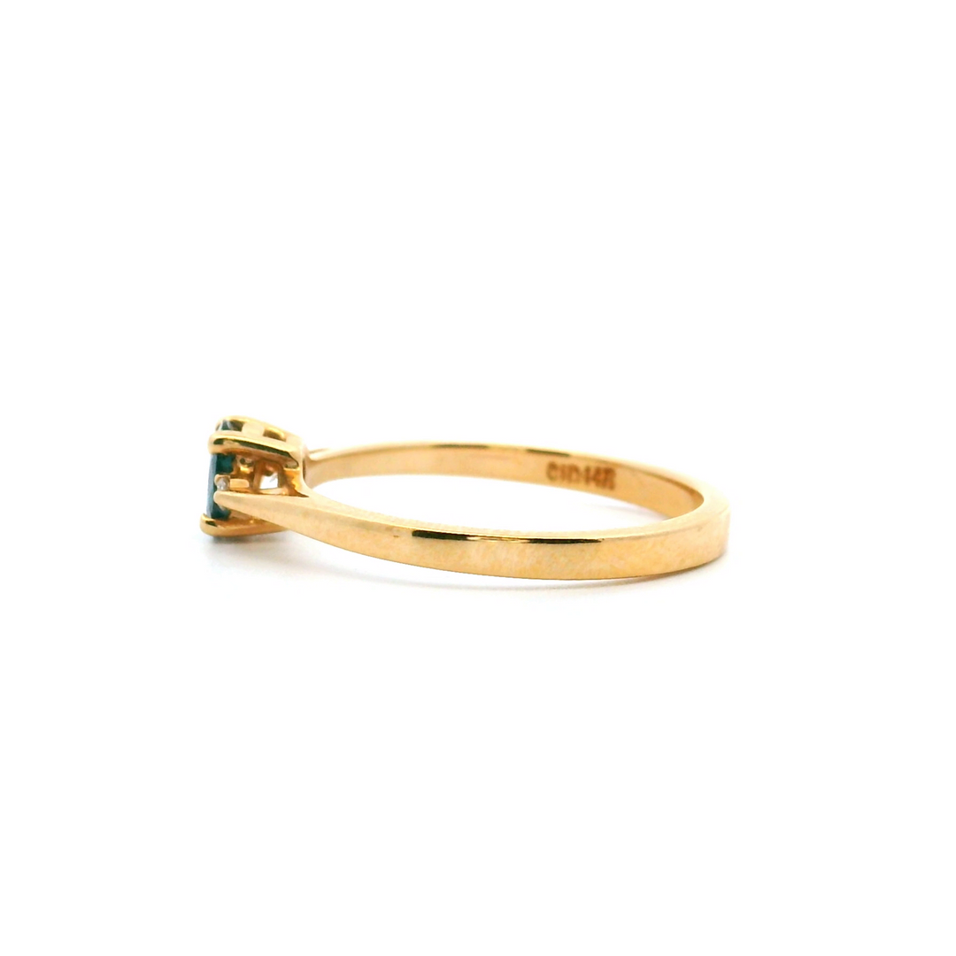 Estate 14K Yellow Gold Oval Blue Sapphire & Diamond Three-Stone Ring