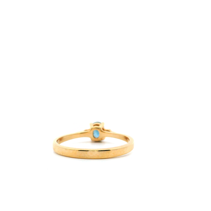 Estate 14K Yellow Gold Oval Blue Sapphire & Diamond Three-Stone Ring