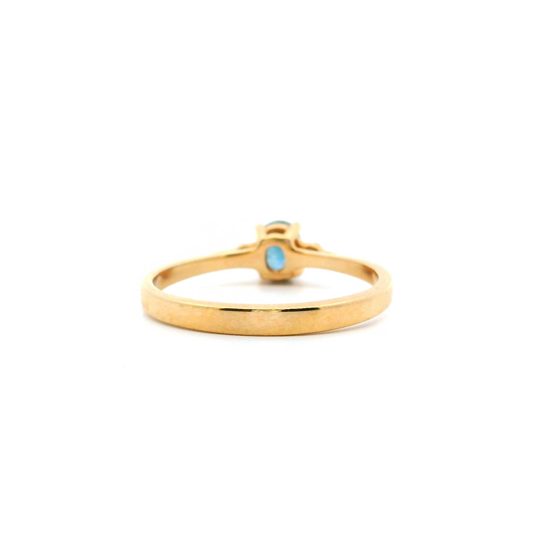 Estate 14K Yellow Gold Oval Blue Sapphire & Diamond Three-Stone Ring
