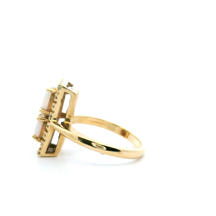 Estate 14K Yellow Gold Marquise Opal & Diamond Rectangular Halo Ring