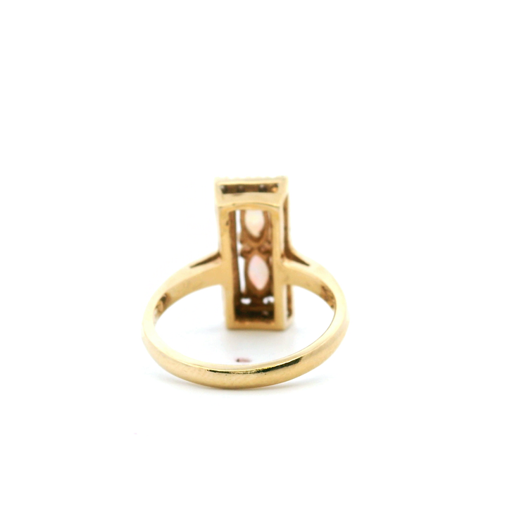 Estate 14K Yellow Gold Marquise Opal & Diamond Rectangular Halo Ring