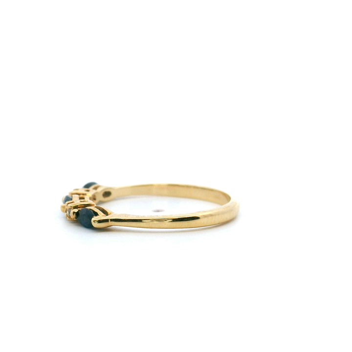 Estate 14K Yellow Gold Marquise Blue Sapphire & Diamond Band Ring