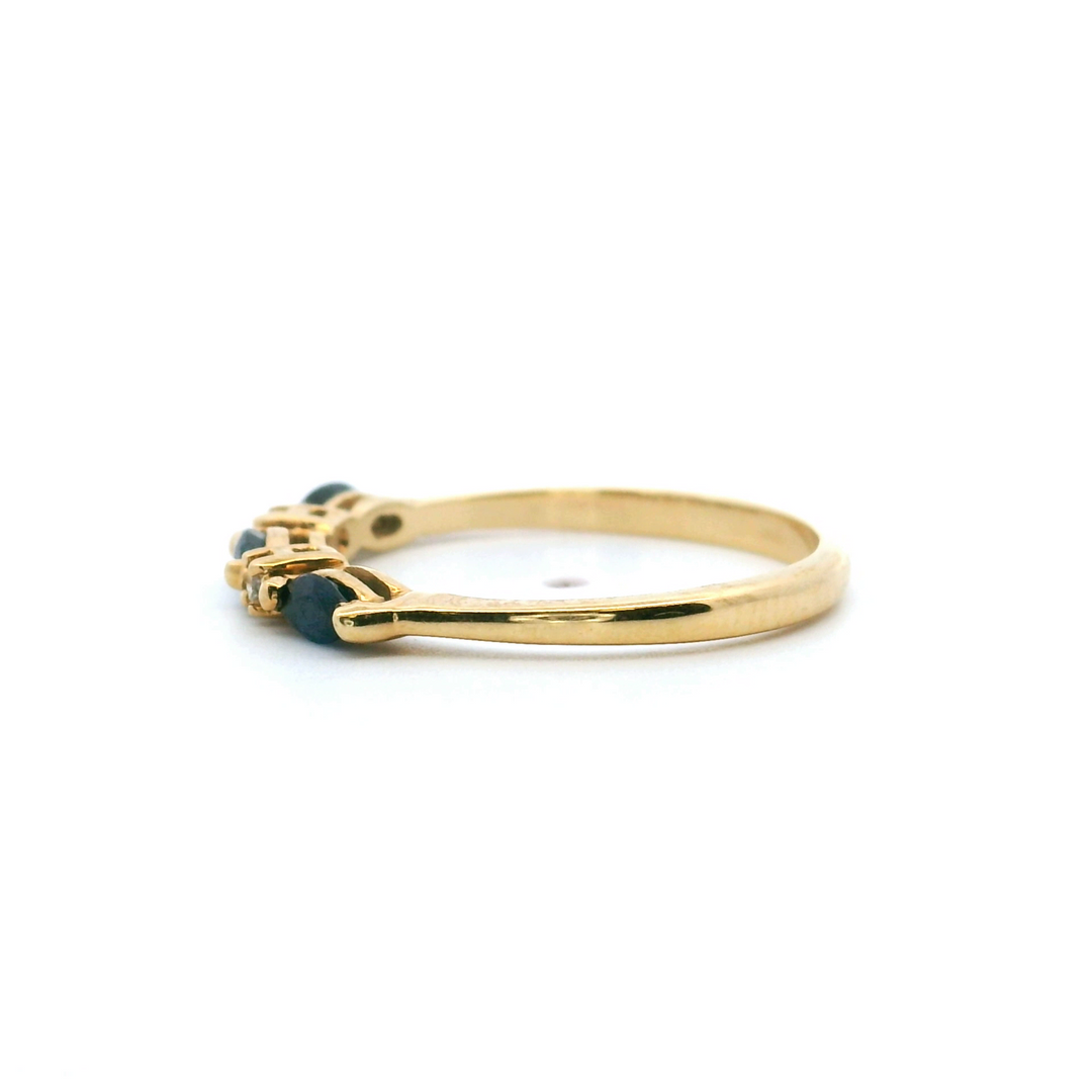 Estate 14K Yellow Gold Marquise Blue Sapphire & Diamond Band