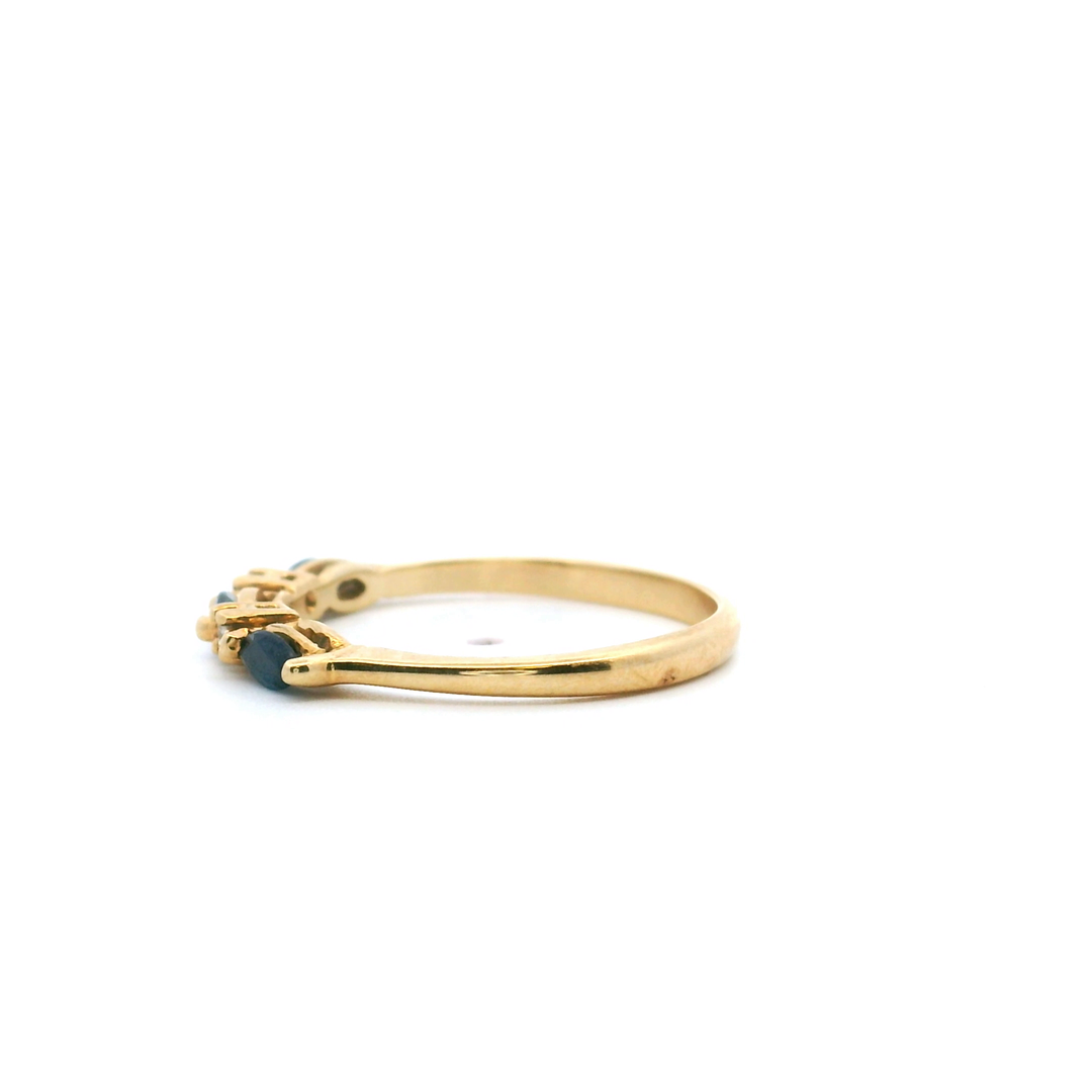 Estate 14K Yellow Gold Marquise Blue Sapphire & Diamond Band Ring