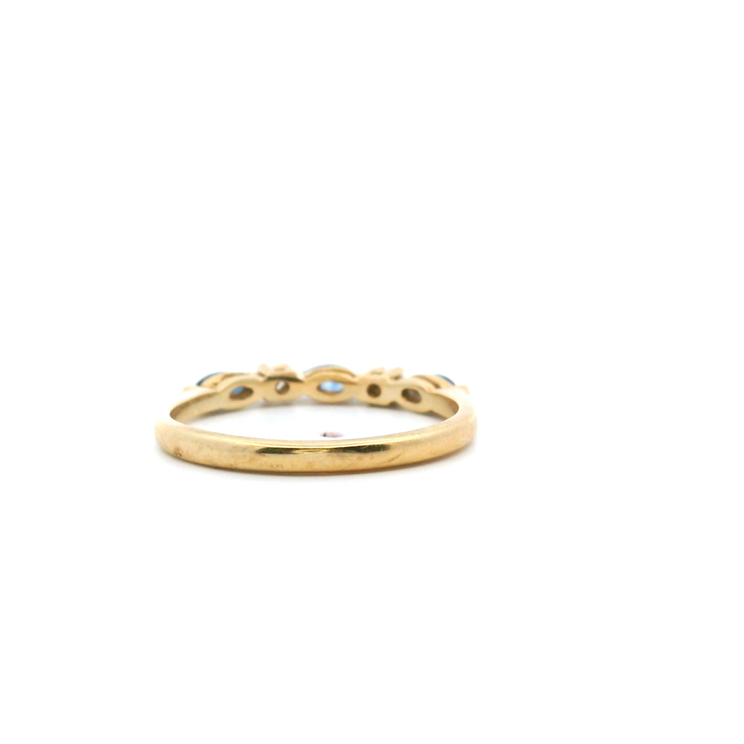 Estate 14K Yellow Gold Marquise Blue Sapphire & Diamond Band Ring