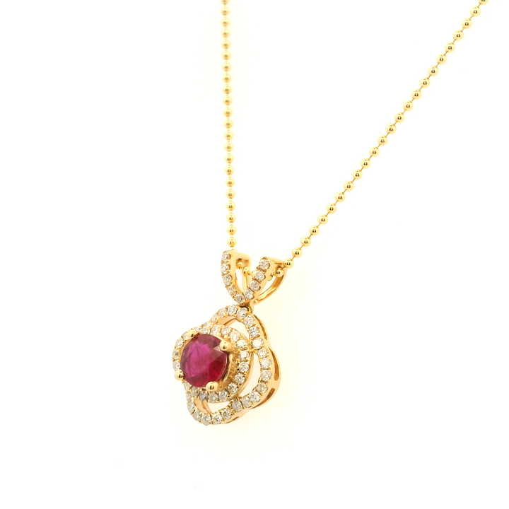 Estate 14KT Yellow Gold Round Ruby & Diamond Cluster Pendant