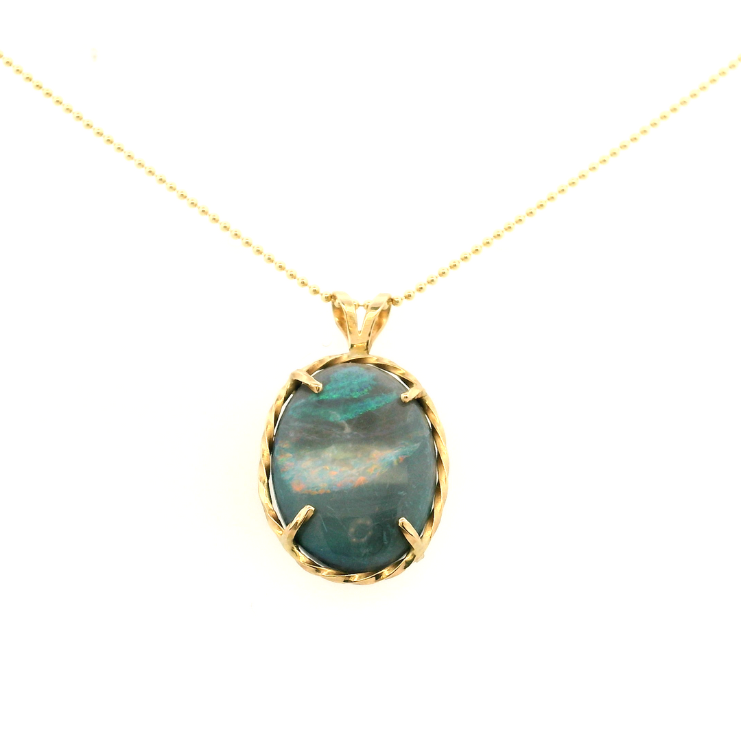 Estate 14KT Yellow Gold Oval Boulder Opal Pendant, ca. 1990's