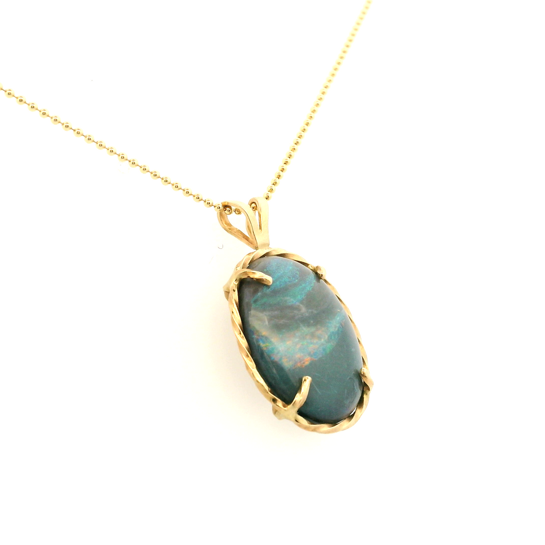 Estate 14KT Yellow Gold Oval Boulder Opal Pendant, ca. 1990's