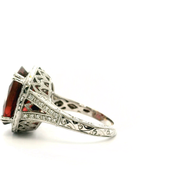 Estate 18KT White Gold Oval Pink Tourmaline & Diamond Cluster Ring