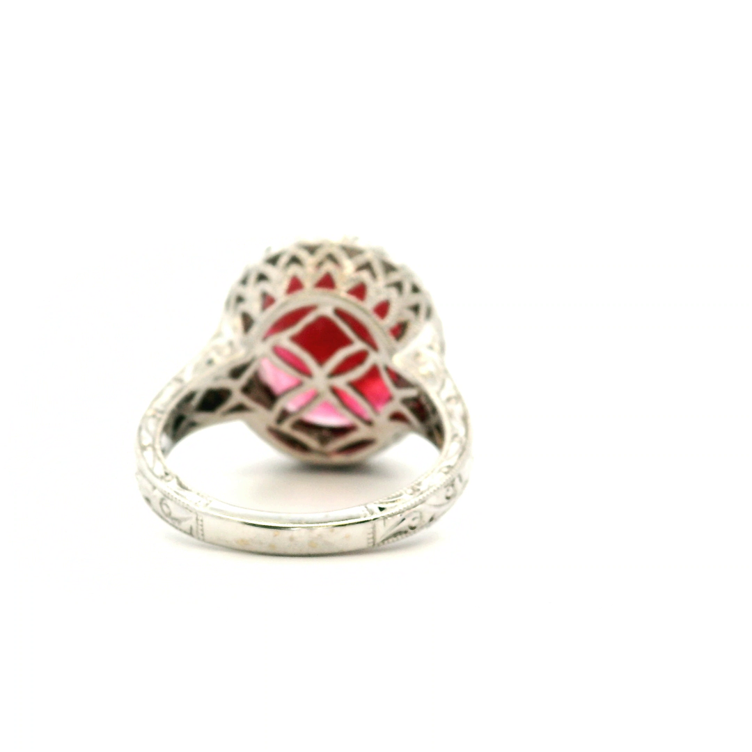 Estate 18KT White Gold Oval Pink Tourmaline & Diamond Cluster Ring