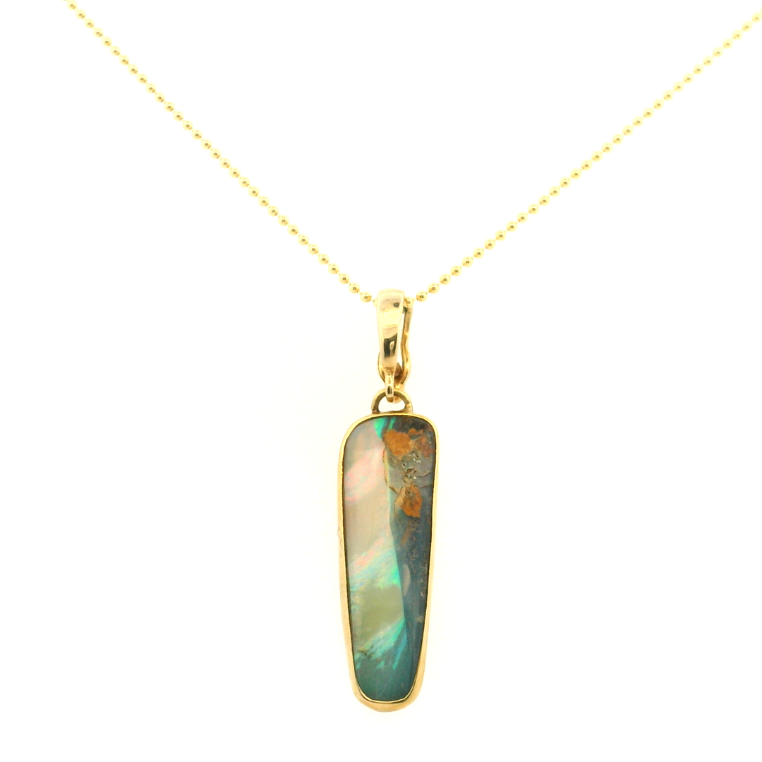 Estate 18K Yellow Gold Freeform Boulder Opal Pendant