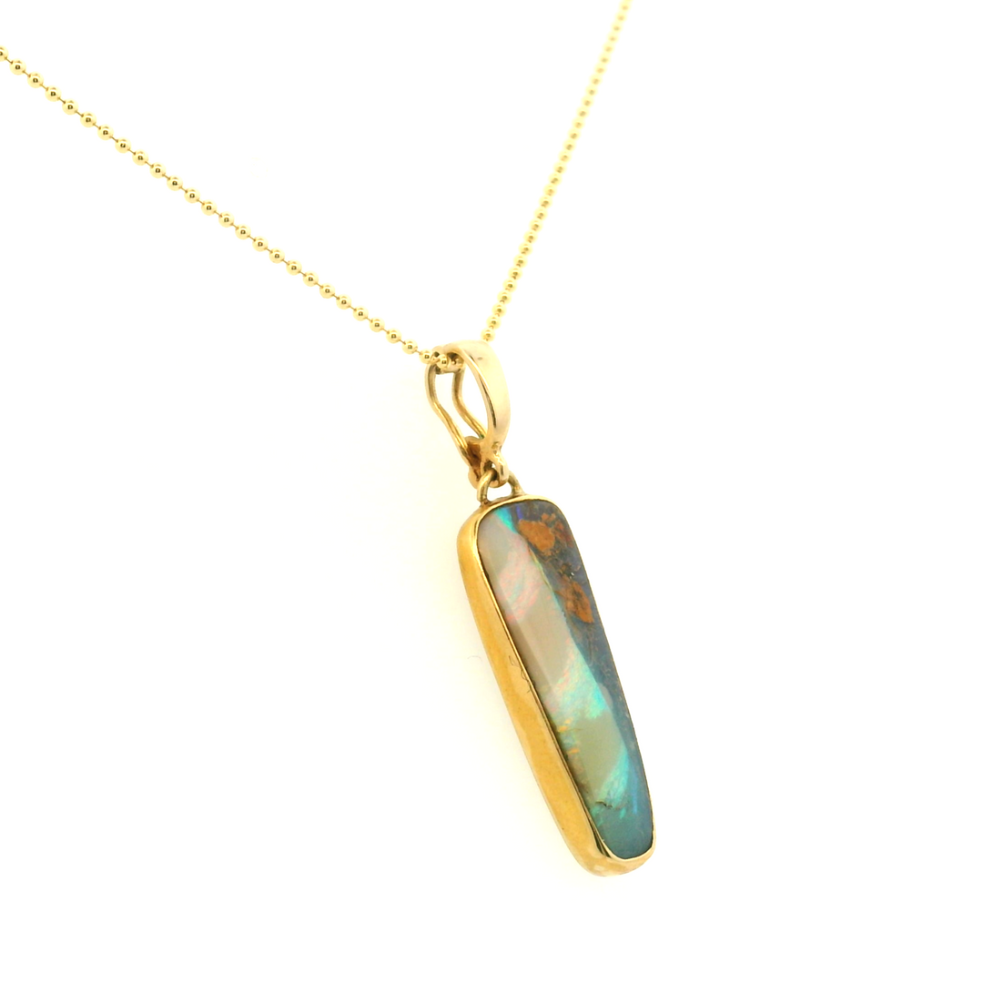 Estate 18K Yellow Gold Freeform Boulder Opal Pendant