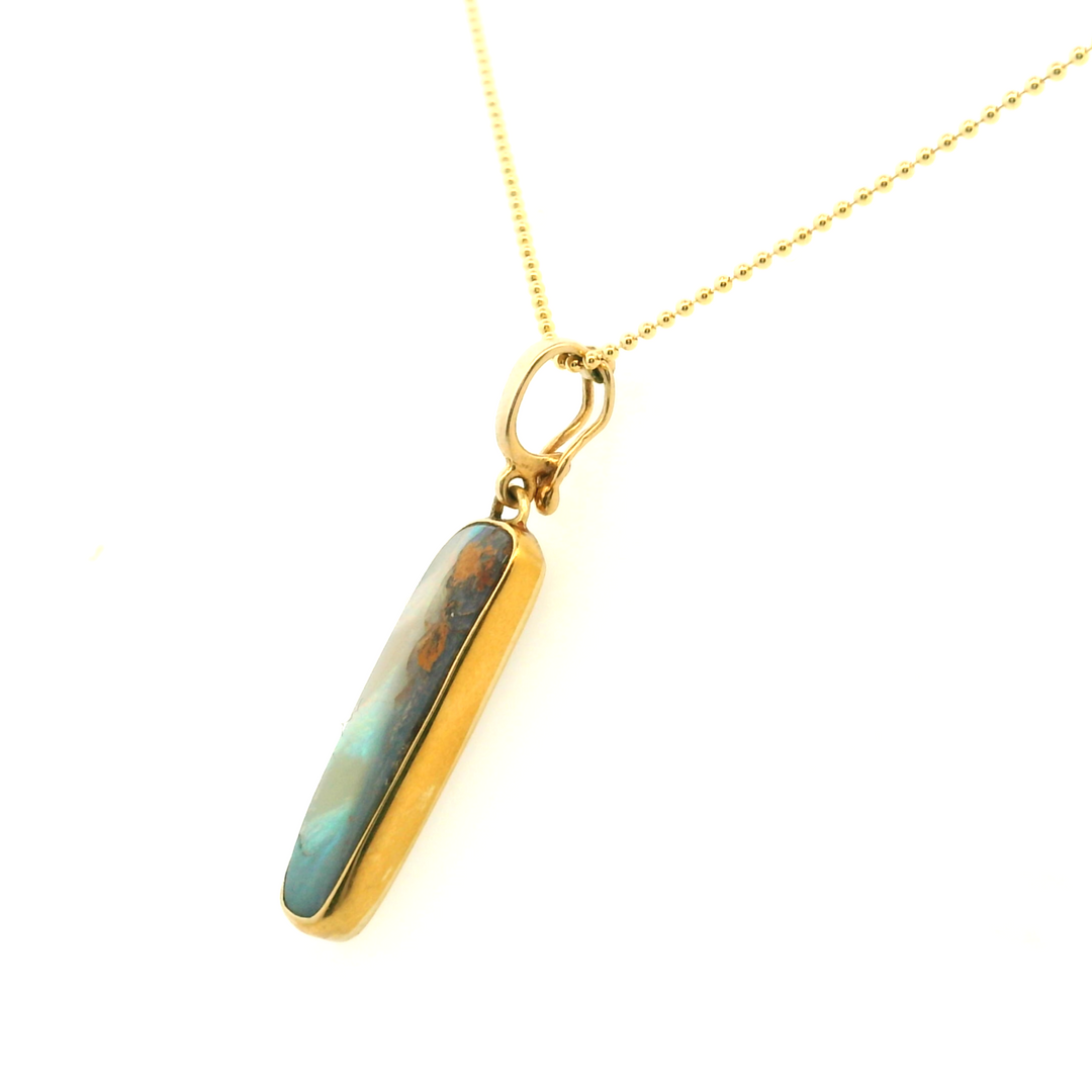 Estate 18K Yellow Gold Freeform Boulder Opal Pendant