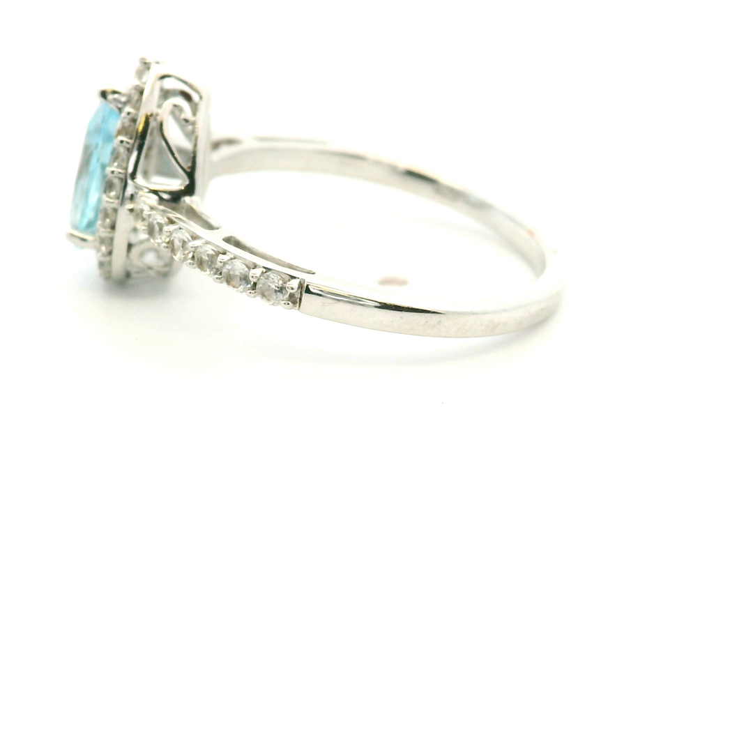 Estate Sterling Silver Pear Blue Topaz & Cubic Zirconia Cluster Ring