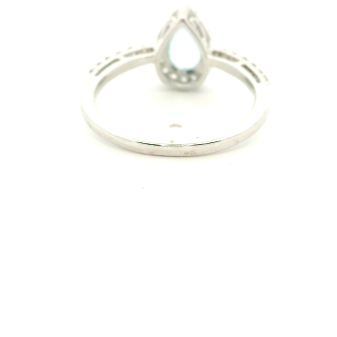 Estate Sterling Silver Pear Blue Topaz & Cubic Zirconia Cluster Ring