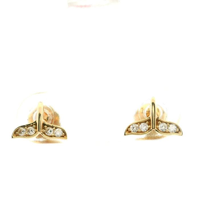 Estate 14KT Yellow Gold Cubic Zirconia Whale Tail Stud Earrings