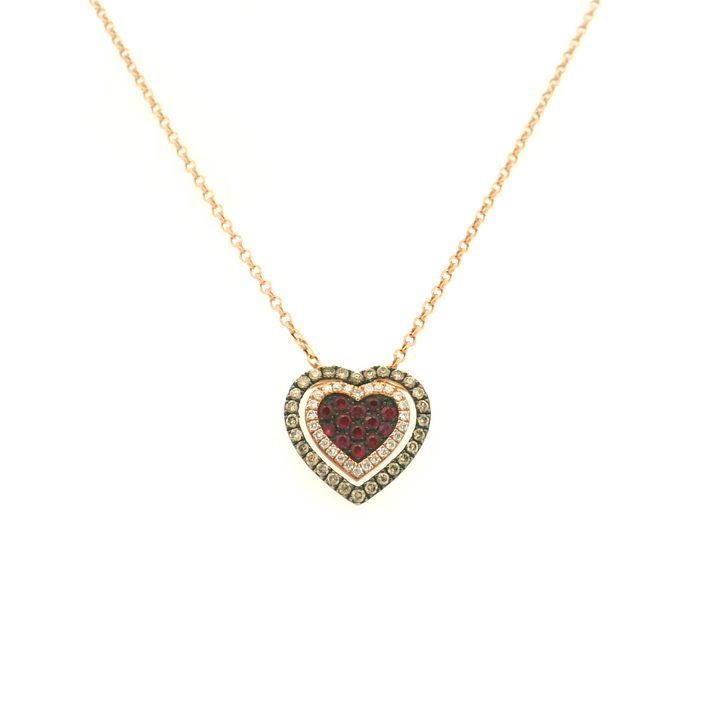 Estate 14K Rose Gold Ruby & Diamond Heart Pendant Necklace from the Le Vian x Godiva Collection