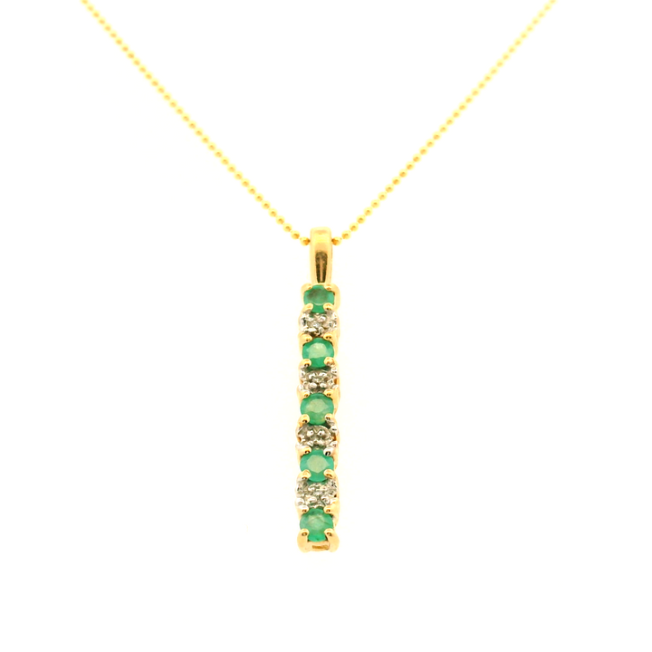 Estate 10K Yellow Gold 0.32CTW Emerald & Diamond Bar Pendant