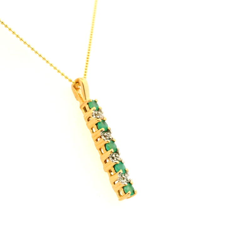 Estate 10K Yellow Gold 0.32CTW Emerald & Diamond Bar Pendant
