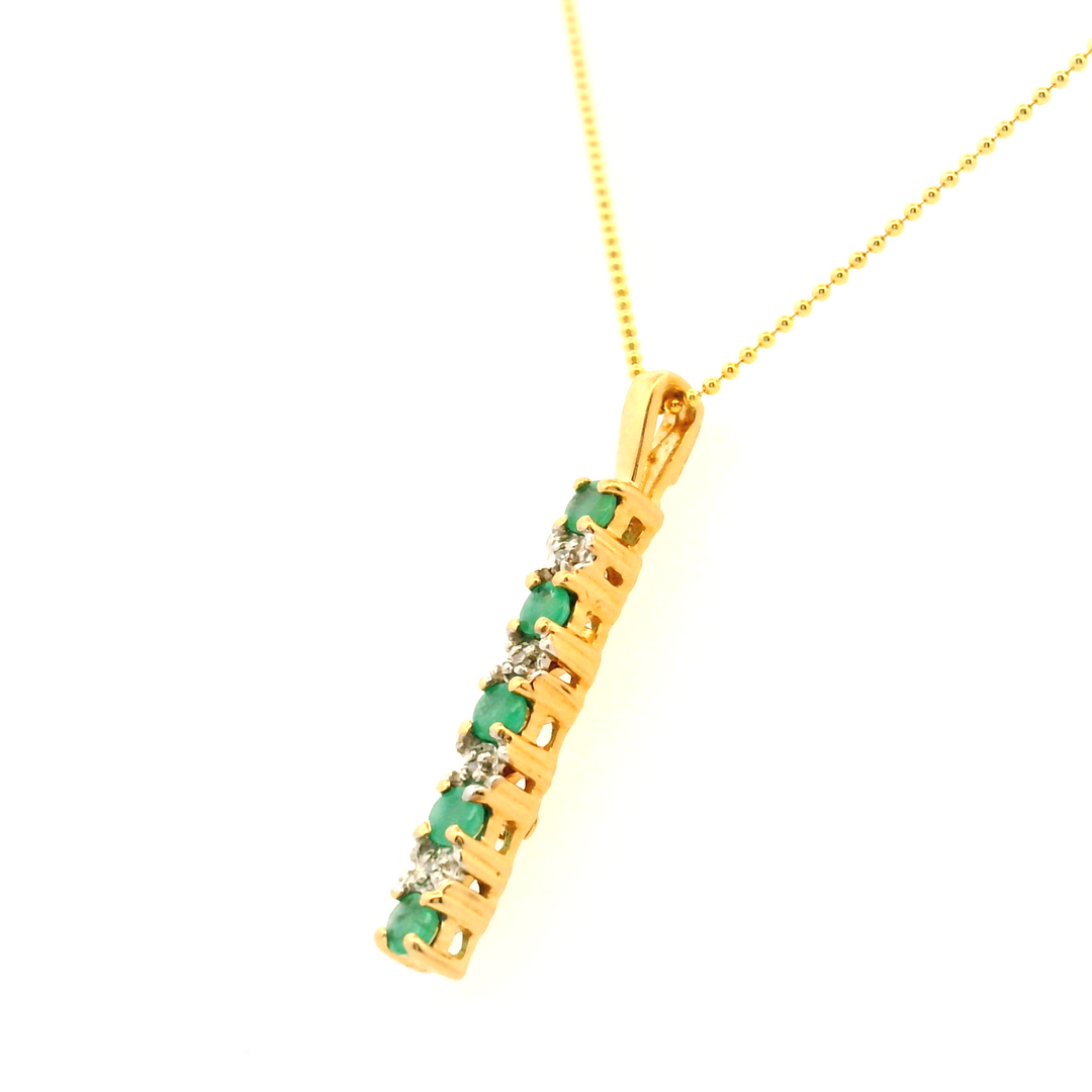Estate 10K Yellow Gold 0.32CTW Emerald & Diamond Bar Pendant
