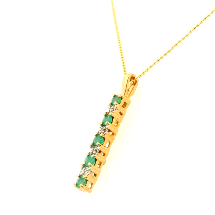 Estate 10K Yellow Gold 0.32CTW Emerald & Diamond Bar Pendant