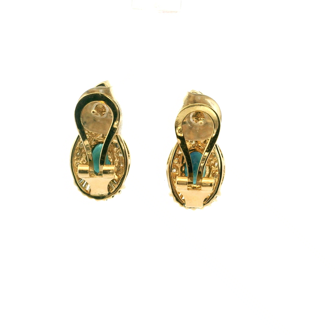 Estate 14K Yellow Gold 3.22CTW Oval Sapphire & Diamond Halo Drop Earrings