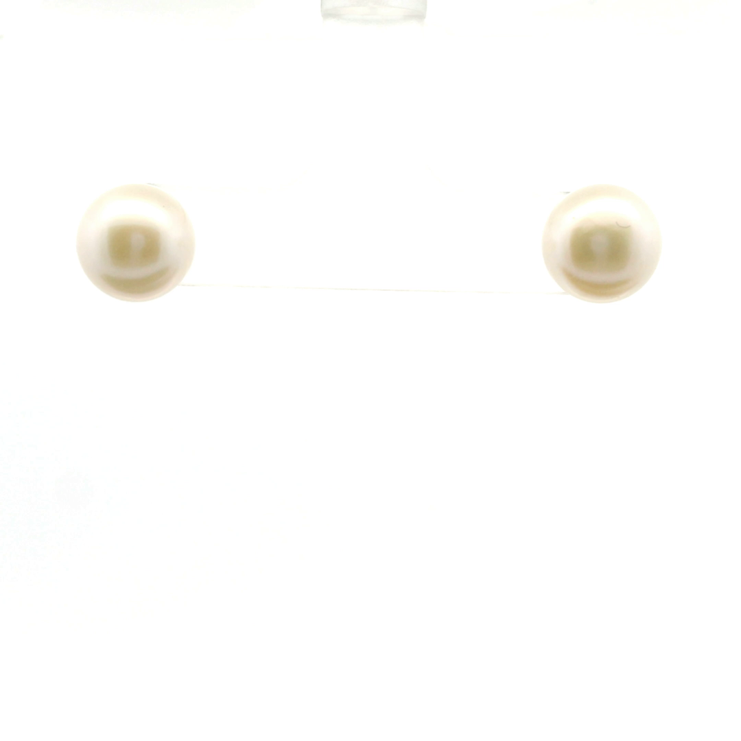 Estate Sterling Silver Button Pearl Studs
