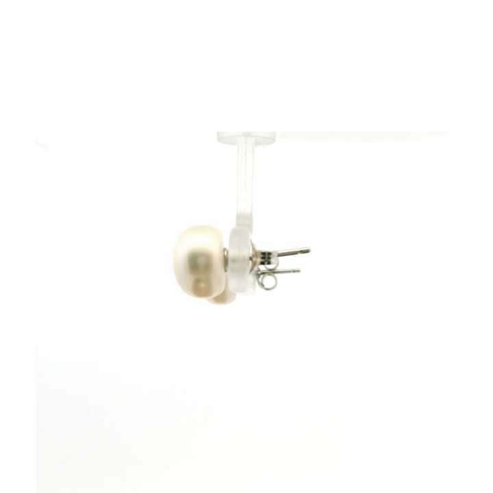 Estate Sterling Silver 8-9MM Button Pearl Stud Earrings