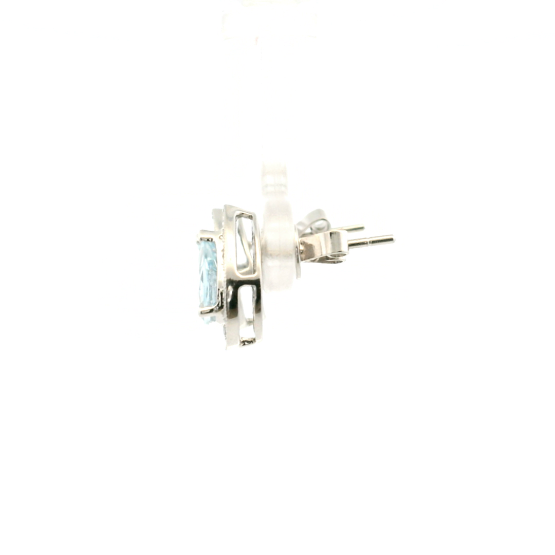 Estate 14KT White Gold Pear Aquamarine & Diamond Cluster Studs