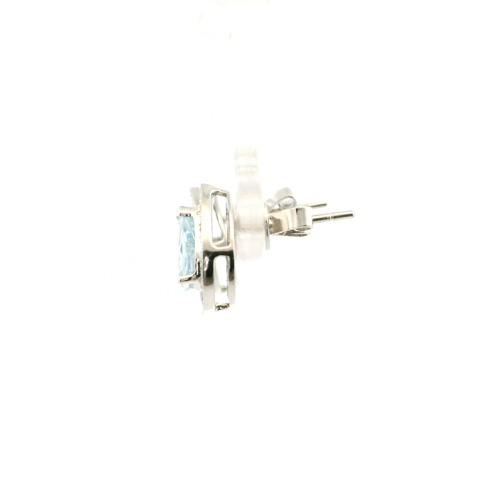 Estate 14KT White Gold Pear Aquamarine & Diamond Cluster Studs
