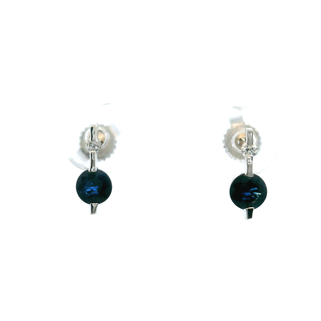 Estate 14KT White Gold Round Sapphire & Diamond Studs