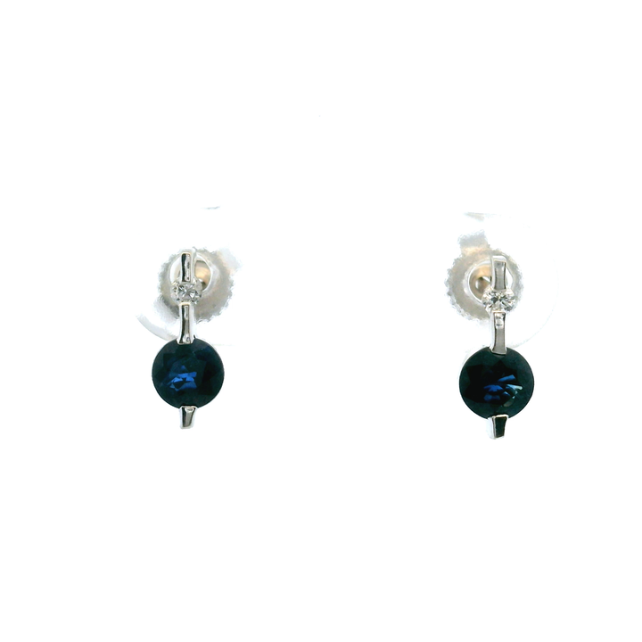 Estate 14KT White Gold Round Sapphire & Diamond Studs