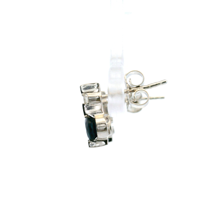 Estate 14KT White Gold Round Sapphire & Diamond Studs