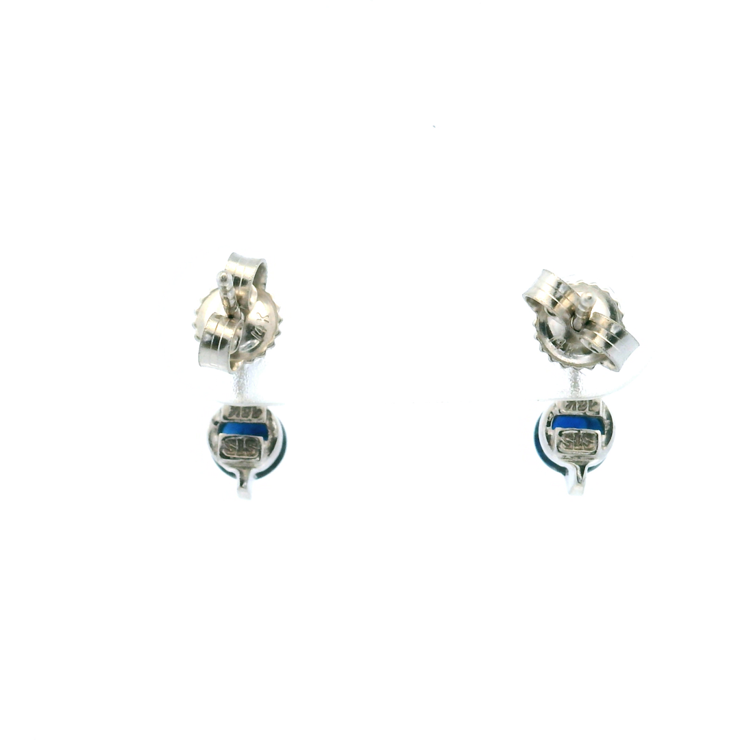 Estate 14KT White Gold Round Sapphire & Diamond Studs