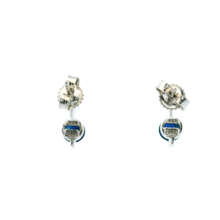 Estate 14KT White Gold Round Sapphire & Diamond Studs