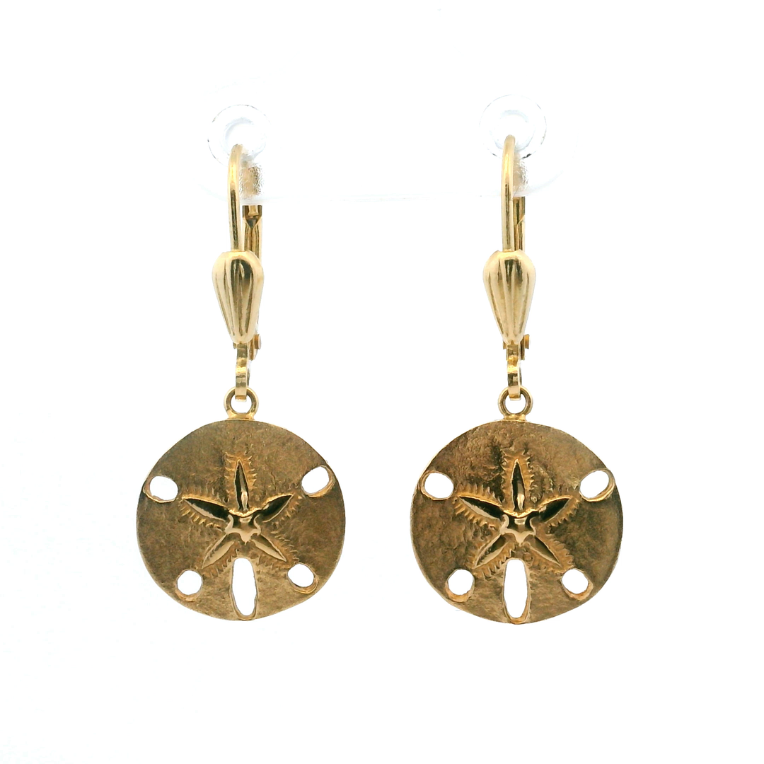 Estate 14KT Yellow Gold Sand Dollar Lever Back Earrings