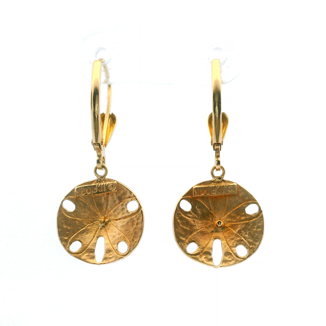 Estate 14KT Yellow Gold Sand Dollar Lever Back Earrings
