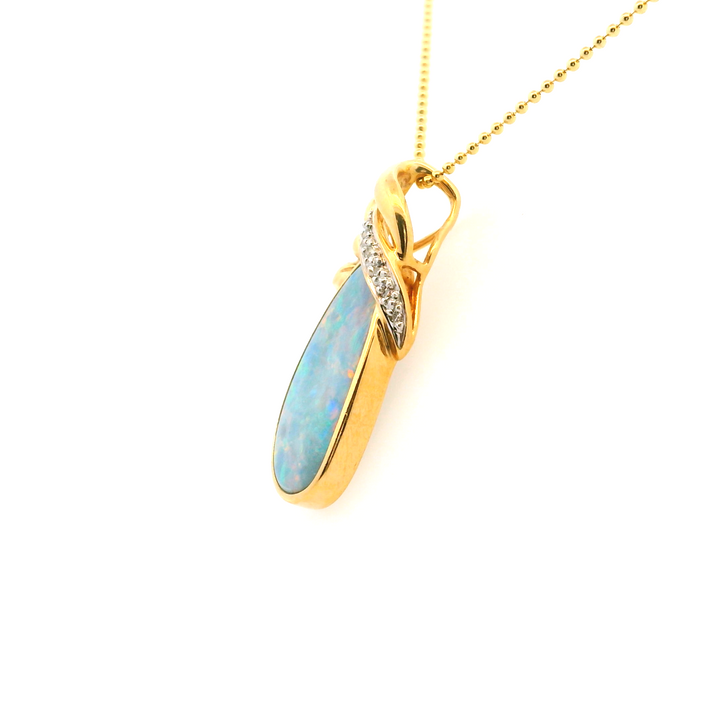Estate 14KT Yellow Gold Doublet Opal & Diamond Pendant, ca. 1980's