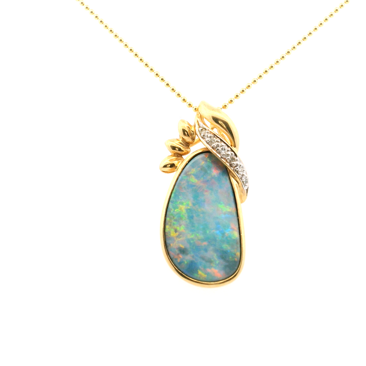 Estate 14KT Yellow Gold Doublet Opal & Diamond Pendant, ca. 1980's